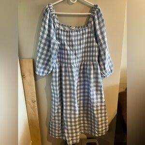 beachlunchlounge Blue and White Gingham smocked dress midi 100% cotton